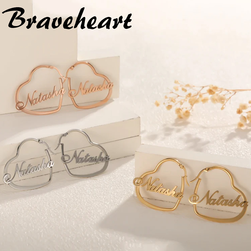 Women Accessories Name - Personalized 50MM Custom Name Heart Hoop