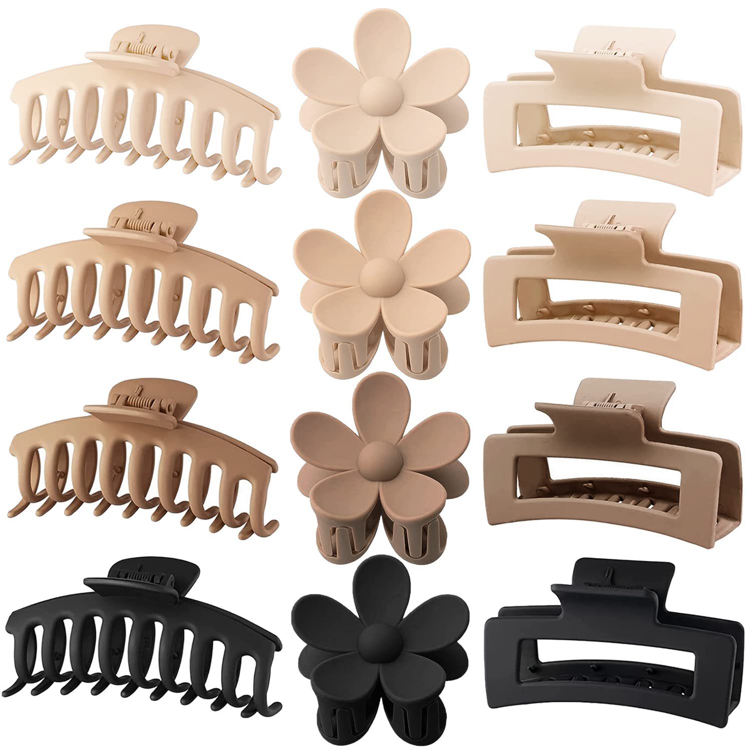 Hair Claw Clip Set - 12Pcs Neutral Tone Plastic Hair Claw