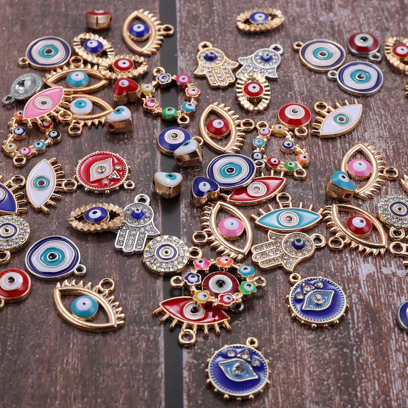 Evil Eye Bracelet - 30pcs Mix Alloy Colored Enamel Rhinestone