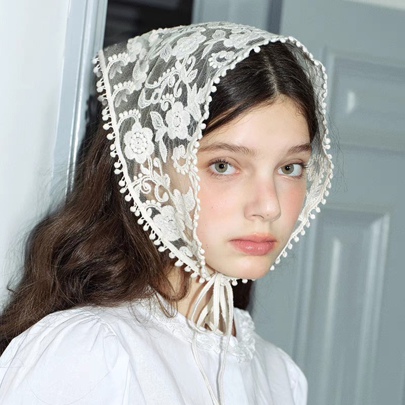 Women Accessories Photos - White Woven Floral Lace Hair Scarf