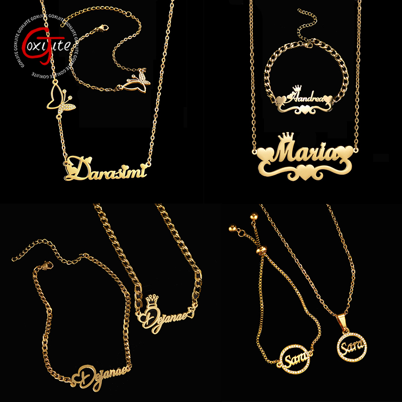 Women Accessories Name - Goxijite Customize Name Necklace A Set