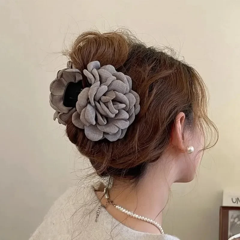 Hair Claw Clip Set - French Fabric Rose Flower Hair Claw