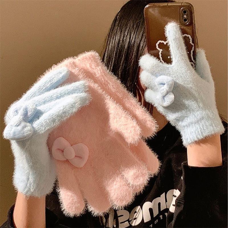 Women'S Accessories Gift Ideas - Cute Sweet Bow Plush Gloves For