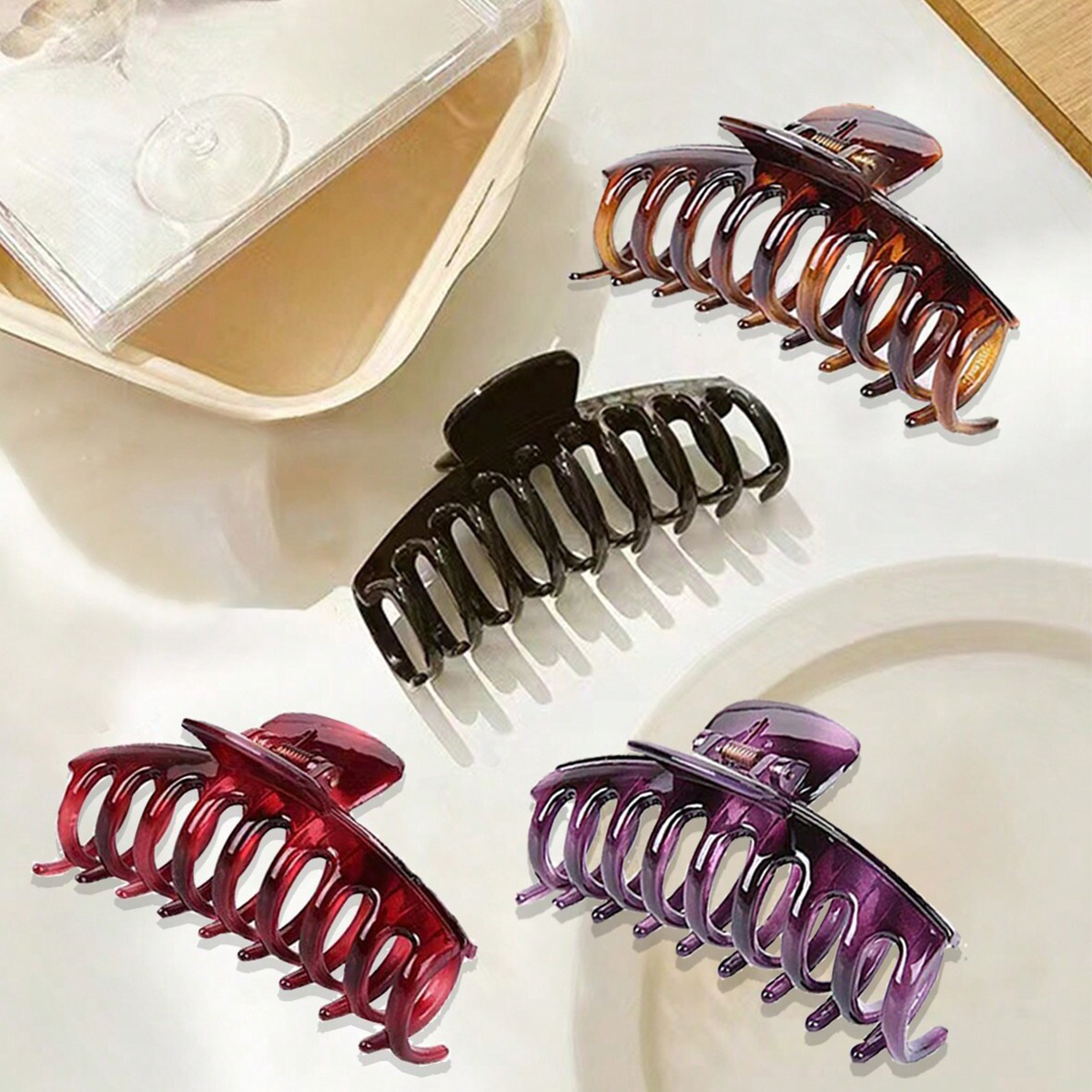 4PCS women's multi-color resin - đánh giá và giá Hair Claw Clip Set